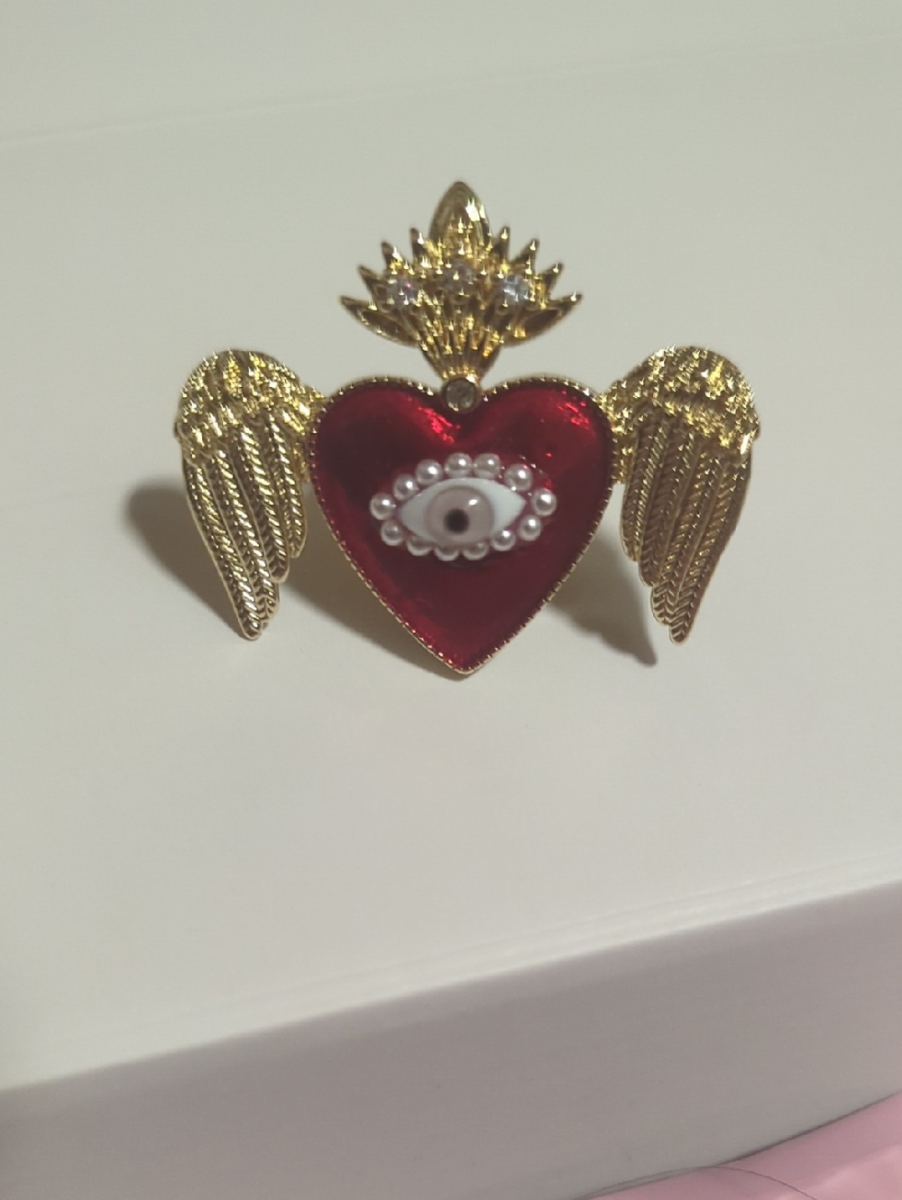 Gold and Red Sacred Heart Wing Ring